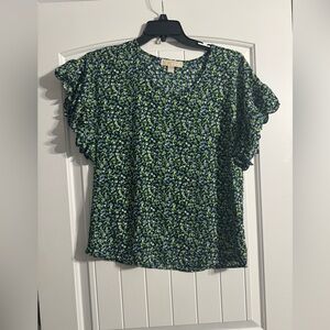 Michael Kors Floral Ruffle Sleeve Shirt Small